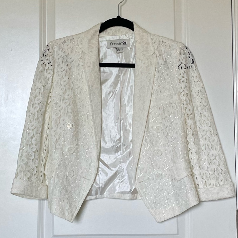 Forever 21 White Lace Blazer
